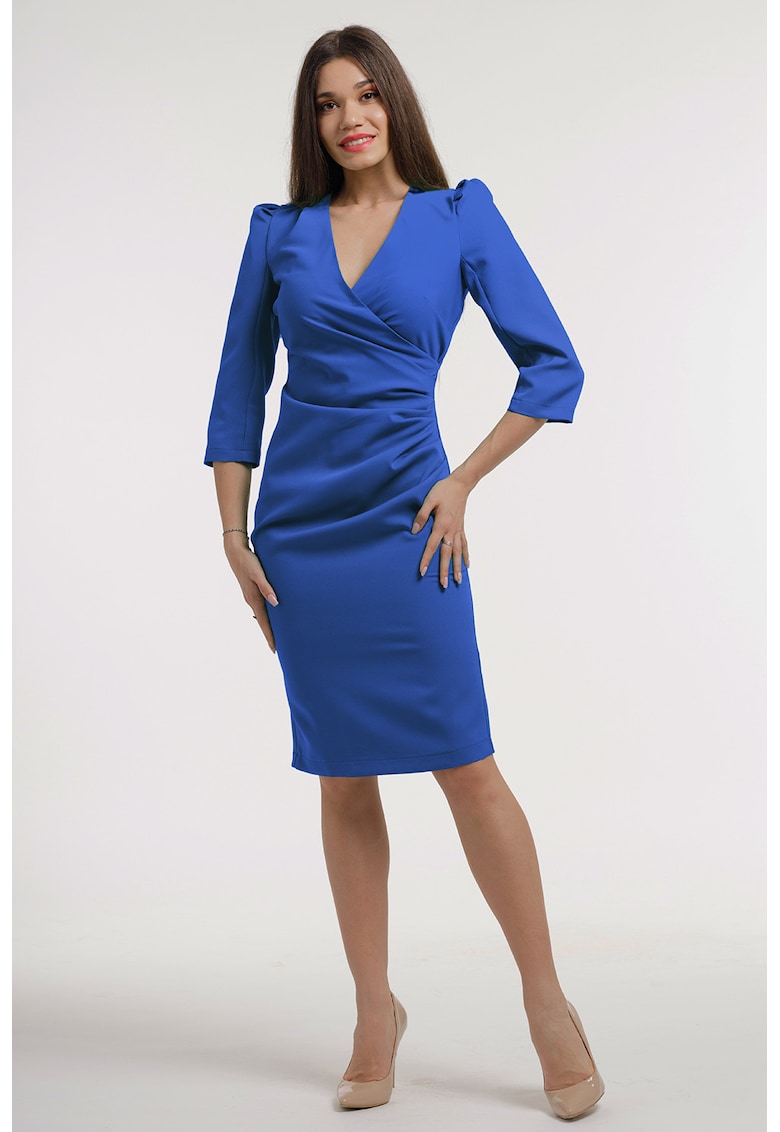 Rochie midi cambrata cu deoclteu in V