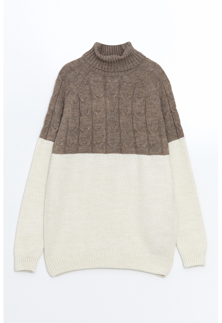 Pulover cu model torsade - in doua nuante si guler inalt