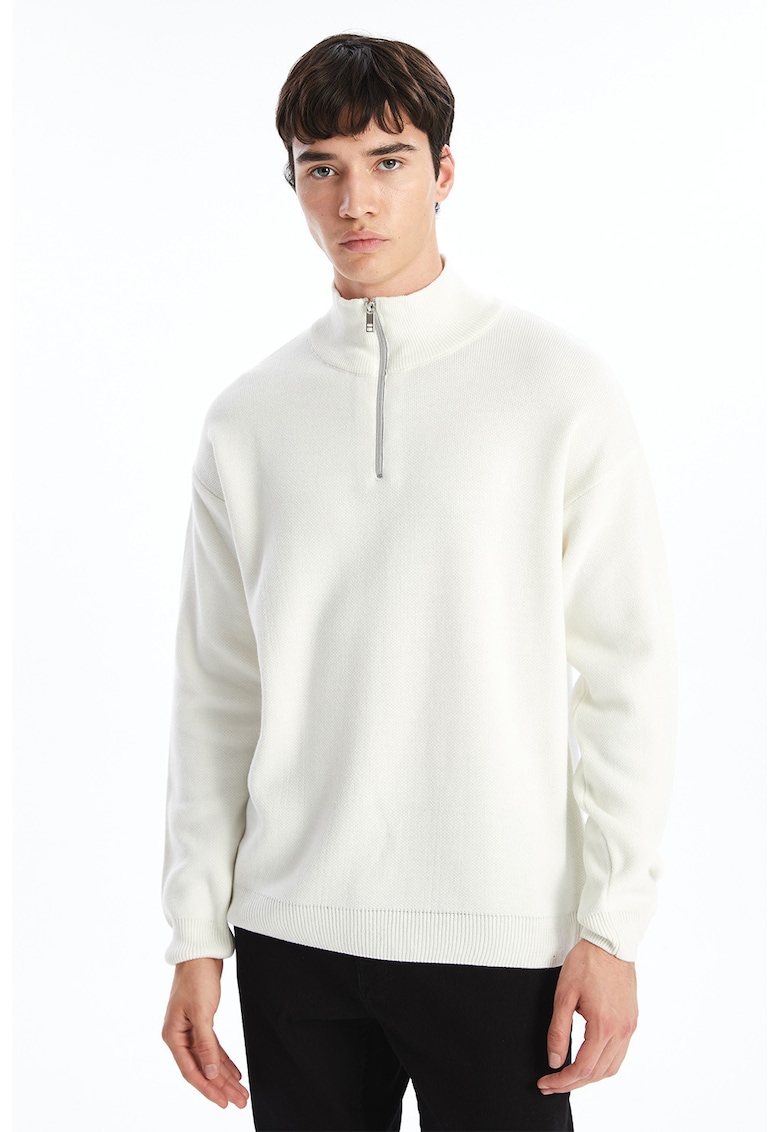 Pulover cu fenta cu fermoar si maneci cazute