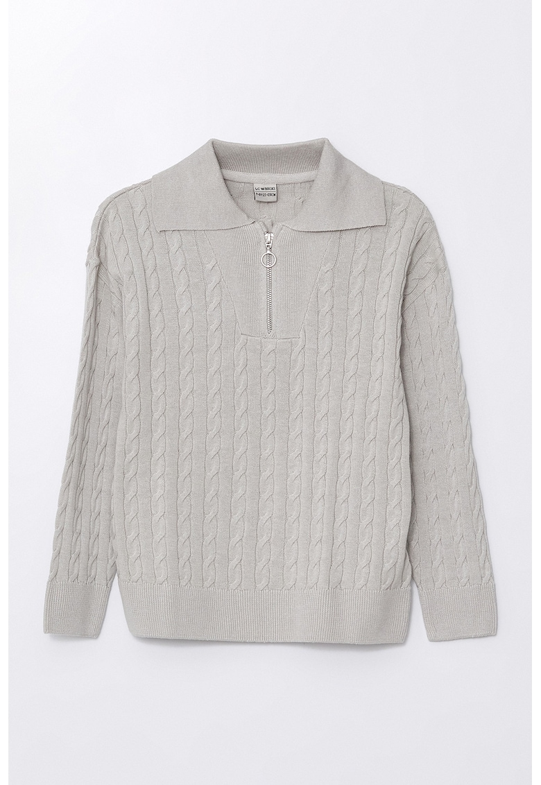 Pulover cu model torsade si fenta cu fermoar