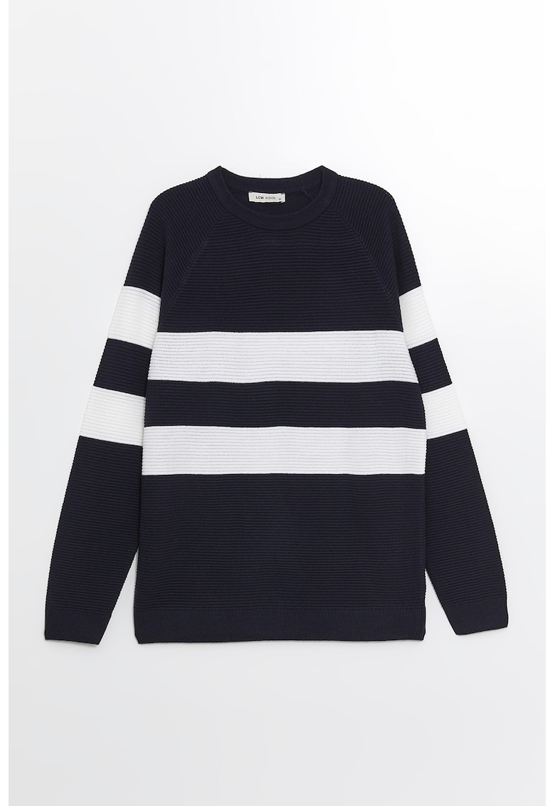 Pulover striat cu decolteu la baza gatului