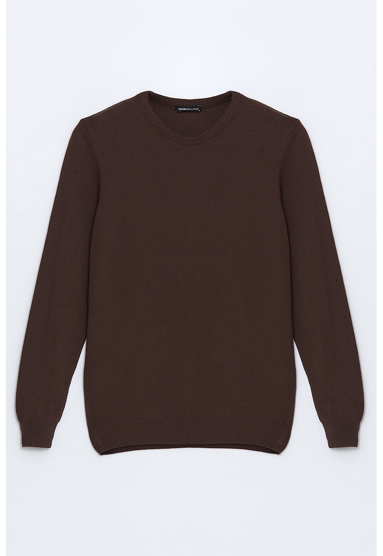 Pulover uni cu decolteu la baza gatului - Maro inchis