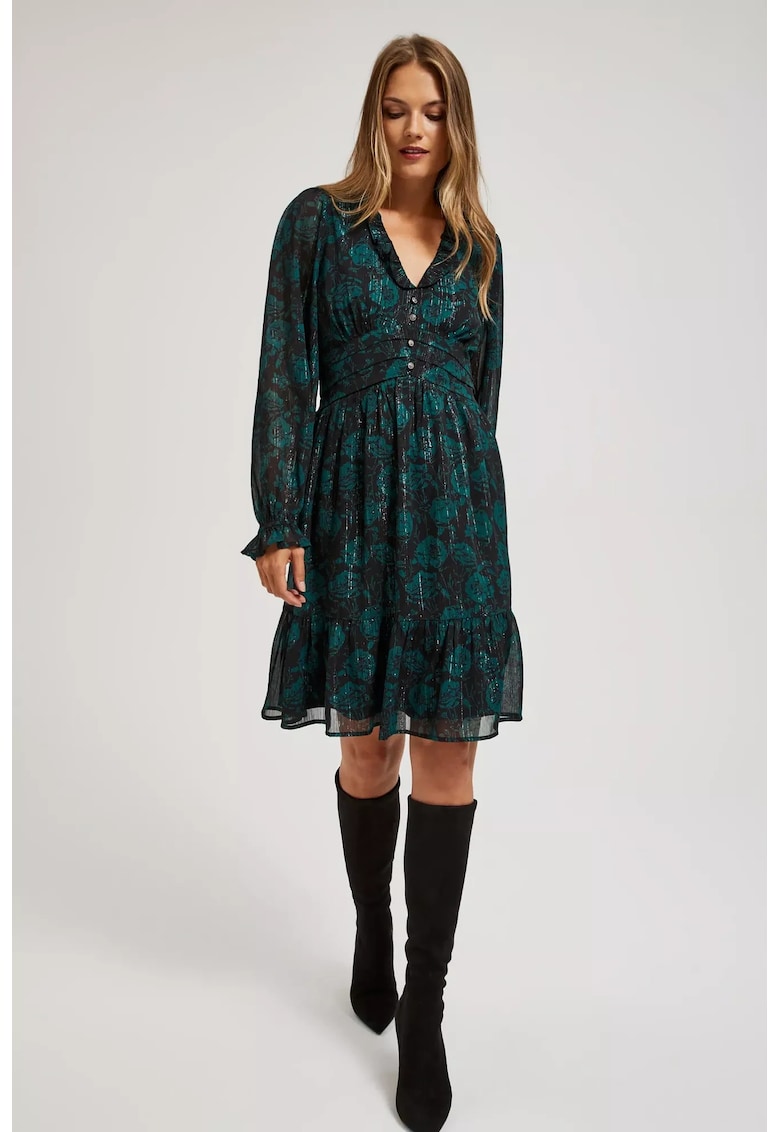 Rochie din chiffon cu model floral - Verde inchis