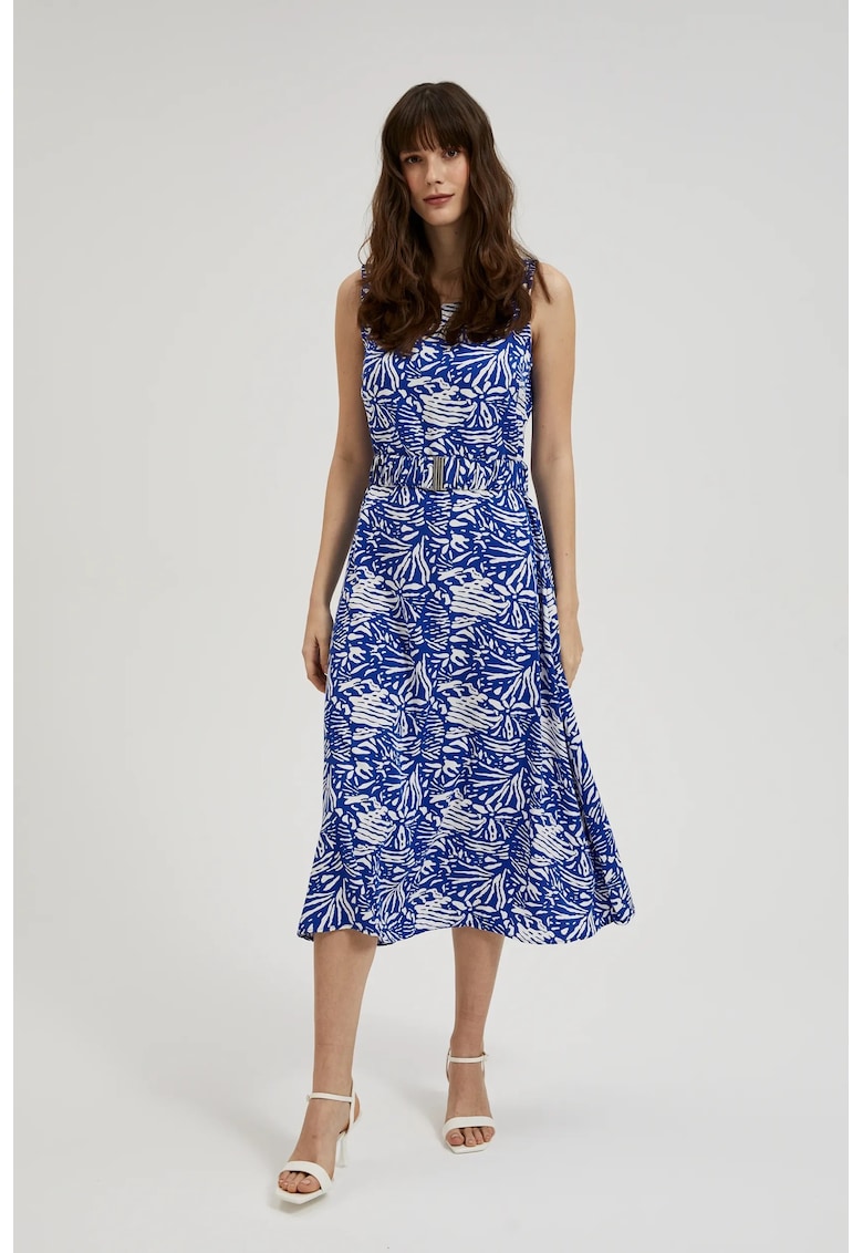 Rochie midi cu model albastra - BLUE