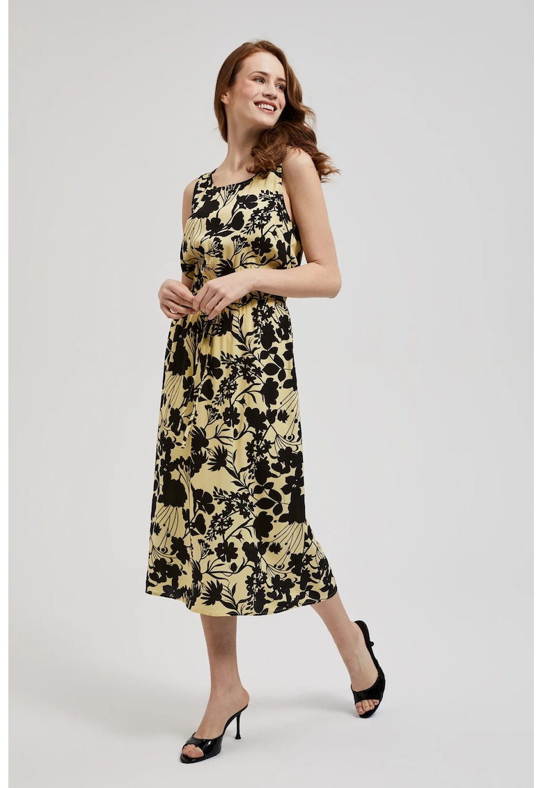 Rochie midi galbena cu flori - Galben