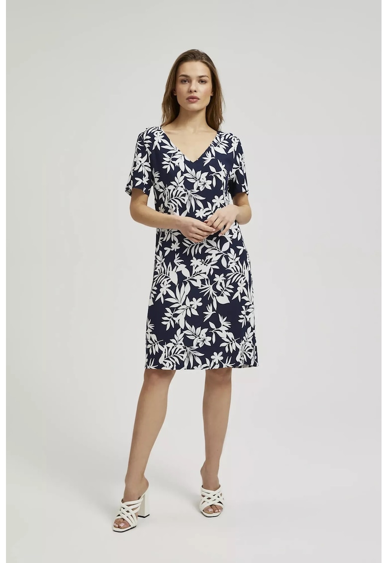 Rochie bleumarin cu model floral - Bleumarin