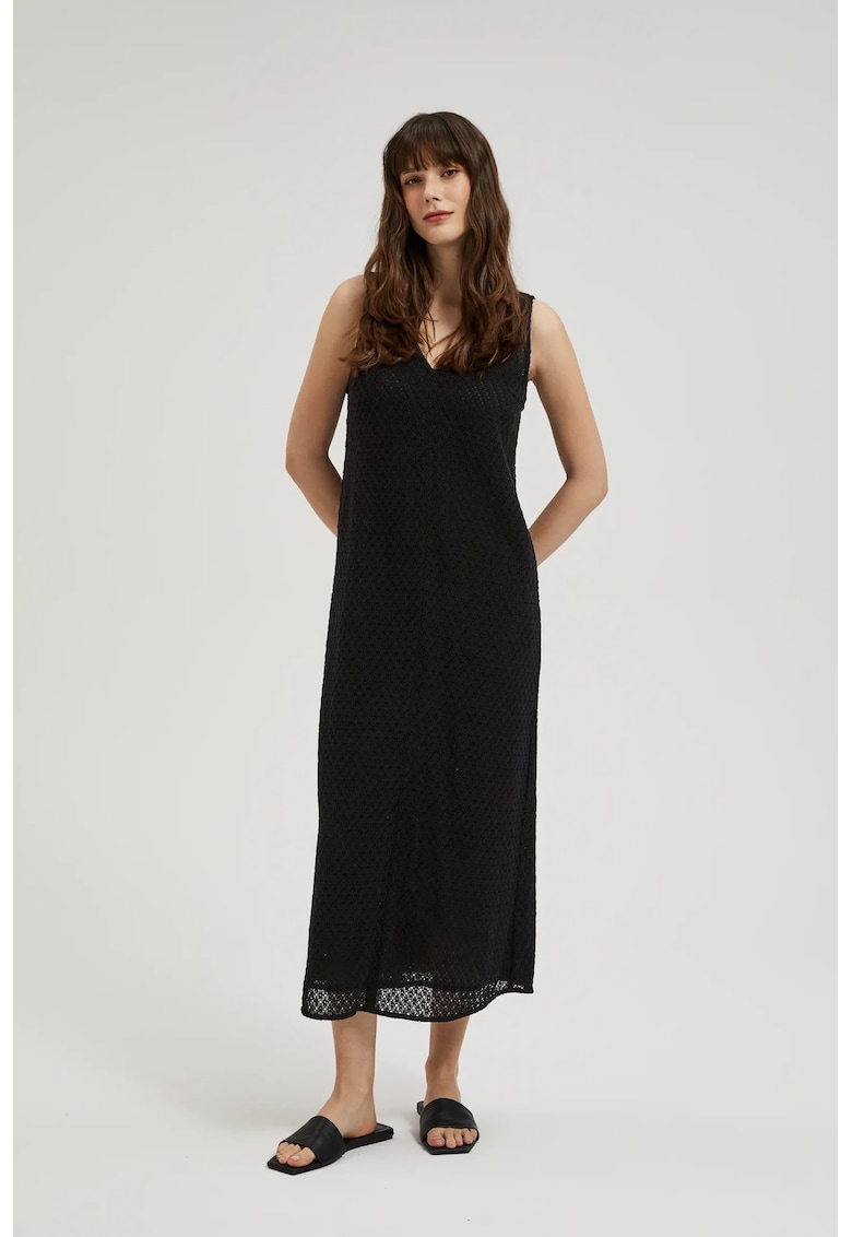 Rochie cu Decupaj cu Decolte in V Neagra - Negru