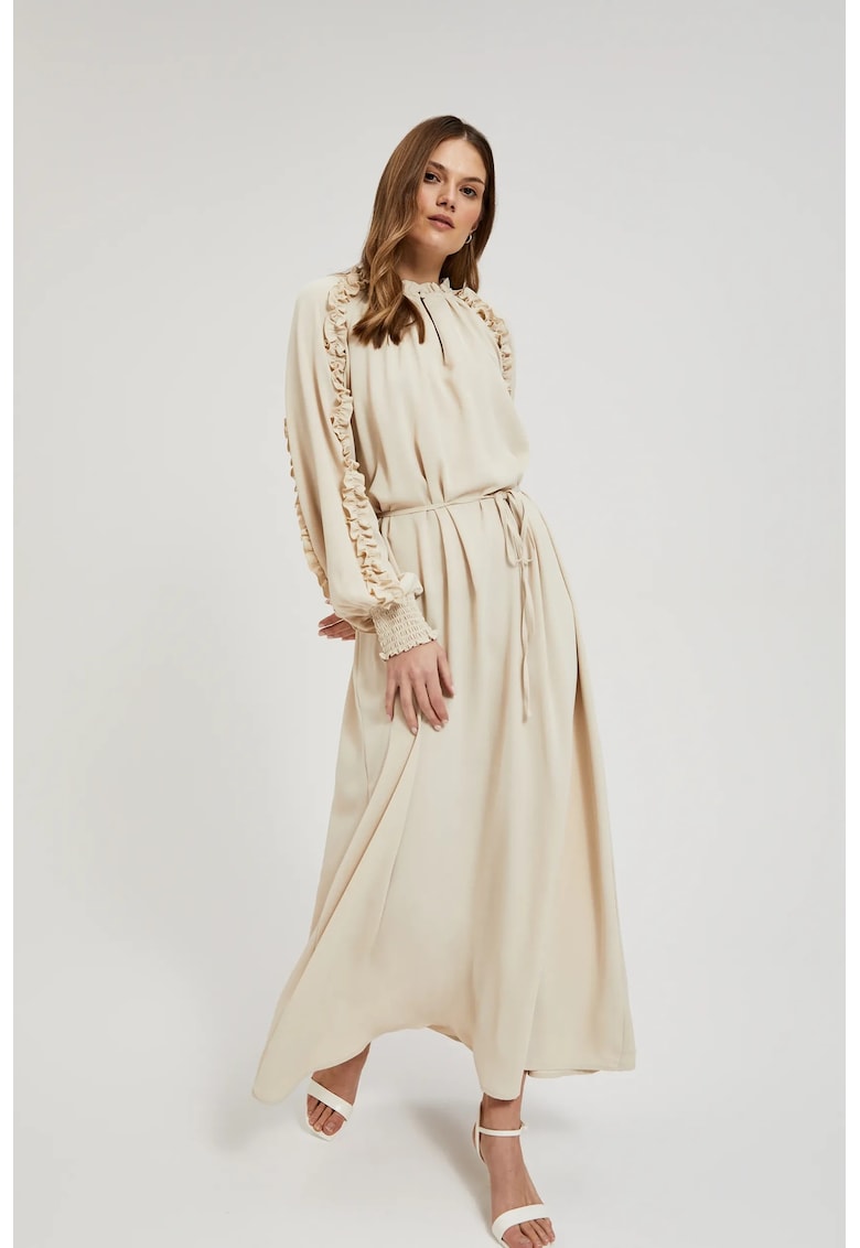 Rochie maxi bej cu volane - Bej
