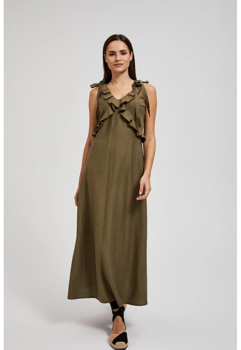 Rochie din Vascoza cu Volane Verdeoliv - Verde