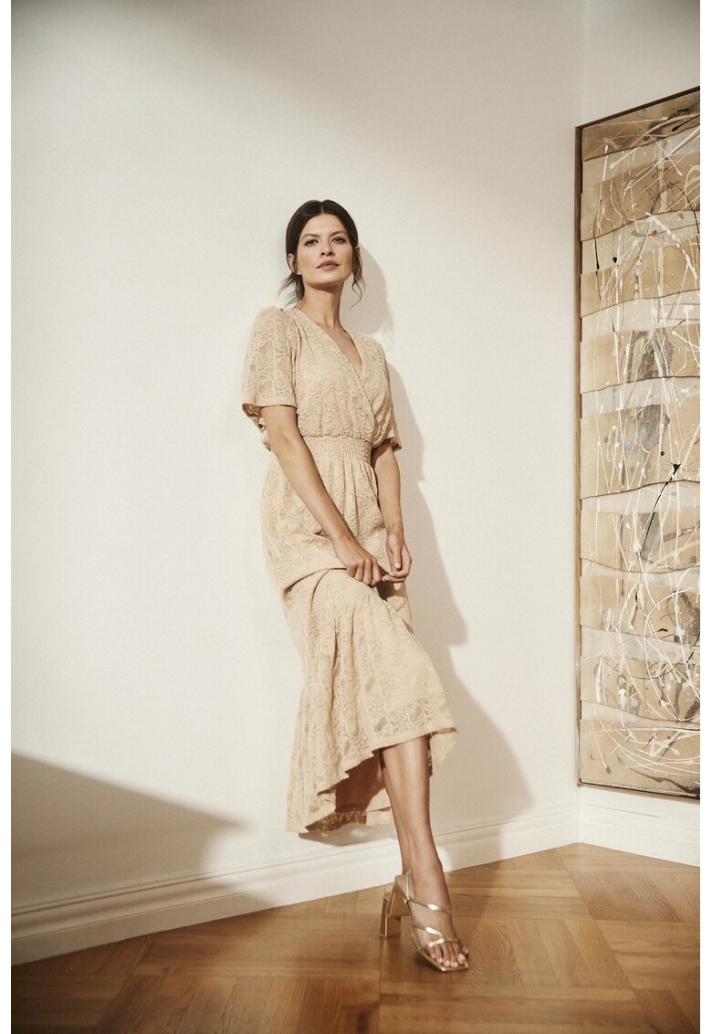 Rochie Midi Bej cu Dantela - Bej