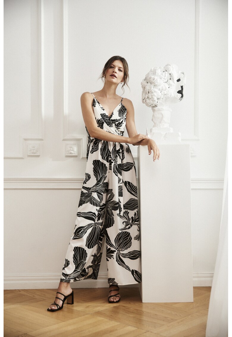 Salopeta cu model tropical alb-negru - Negru