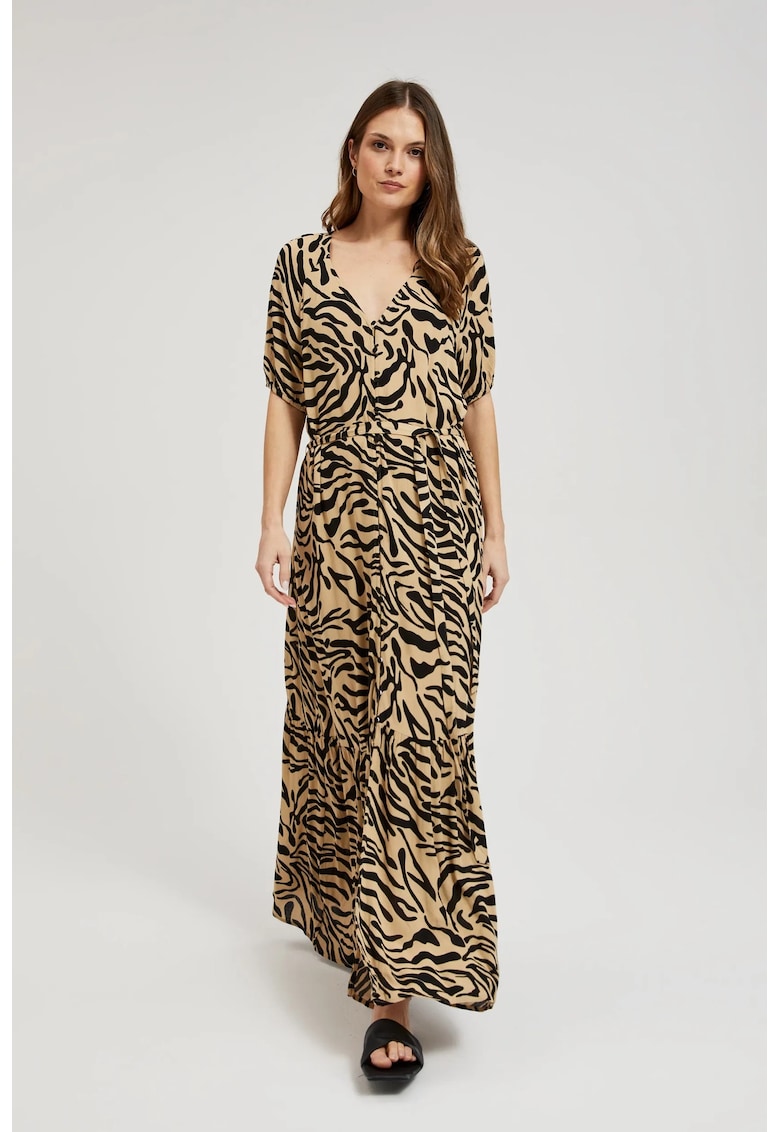 Rochie maxi beige cu model - Bej