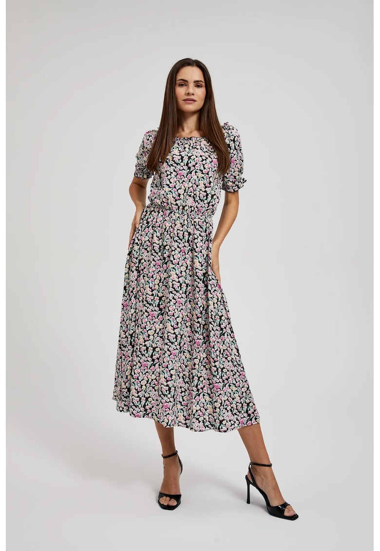 Rochie midi cu flori mici - Negru