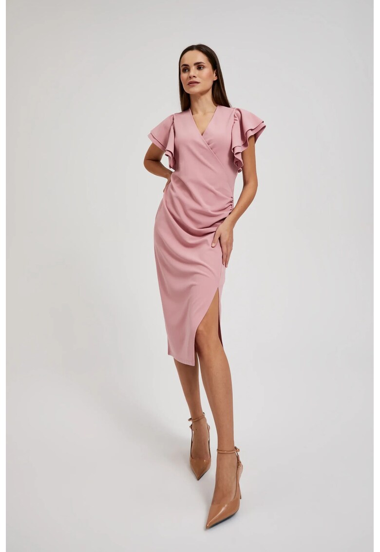 Rochie roz cu maneci volan - Roz