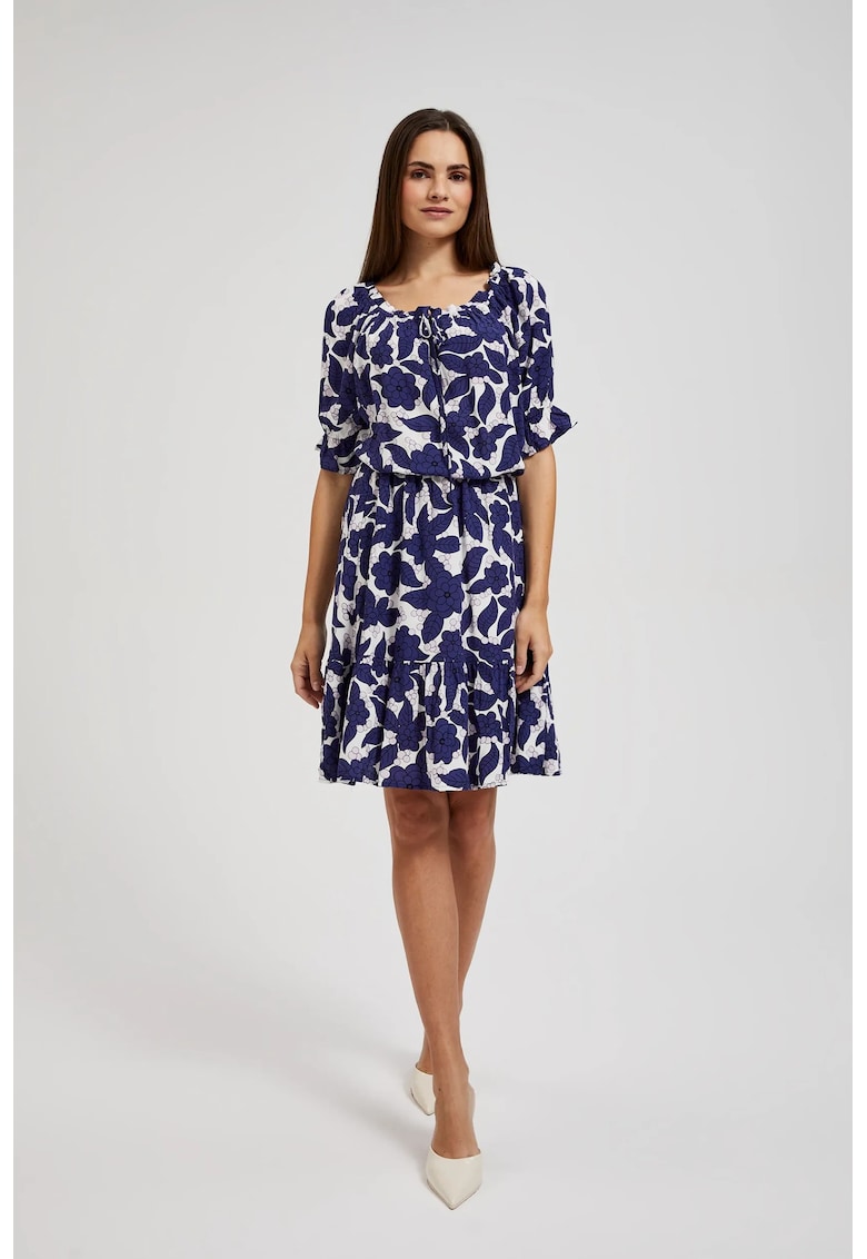 Rochie florala cu maneci bufante violet - Violet