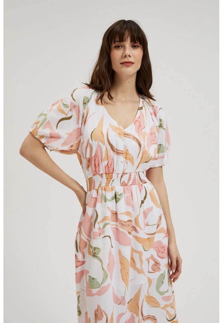 Rochie Alba cu Flori - Alb