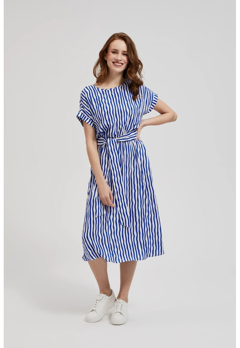 Rochie midi albastra cu dungi - Bleumarin