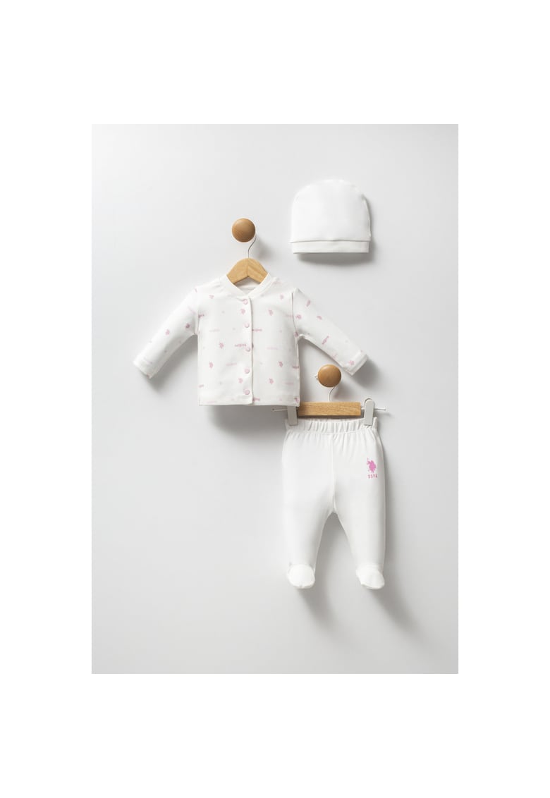 Set de pantaloni cu botosei - bluza si caciula