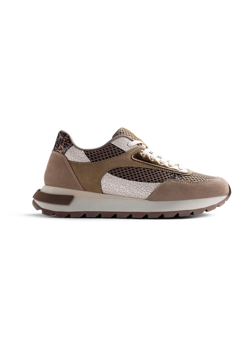 Pantofi sport wedge cu garnituri de piele si plasa Funkley - Maro taupe