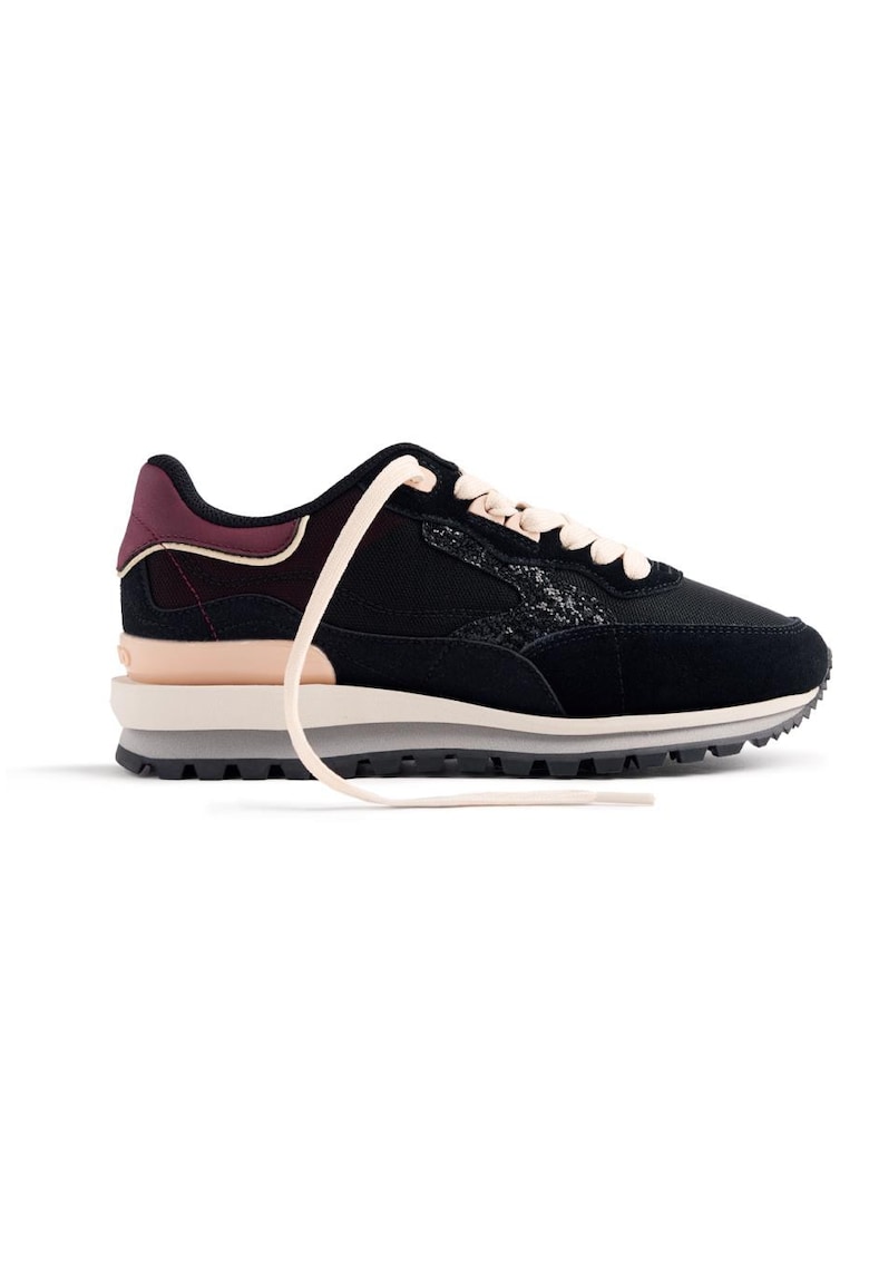 Pantofi sport de piele intoarsa cu garnituri de plasa - Negru