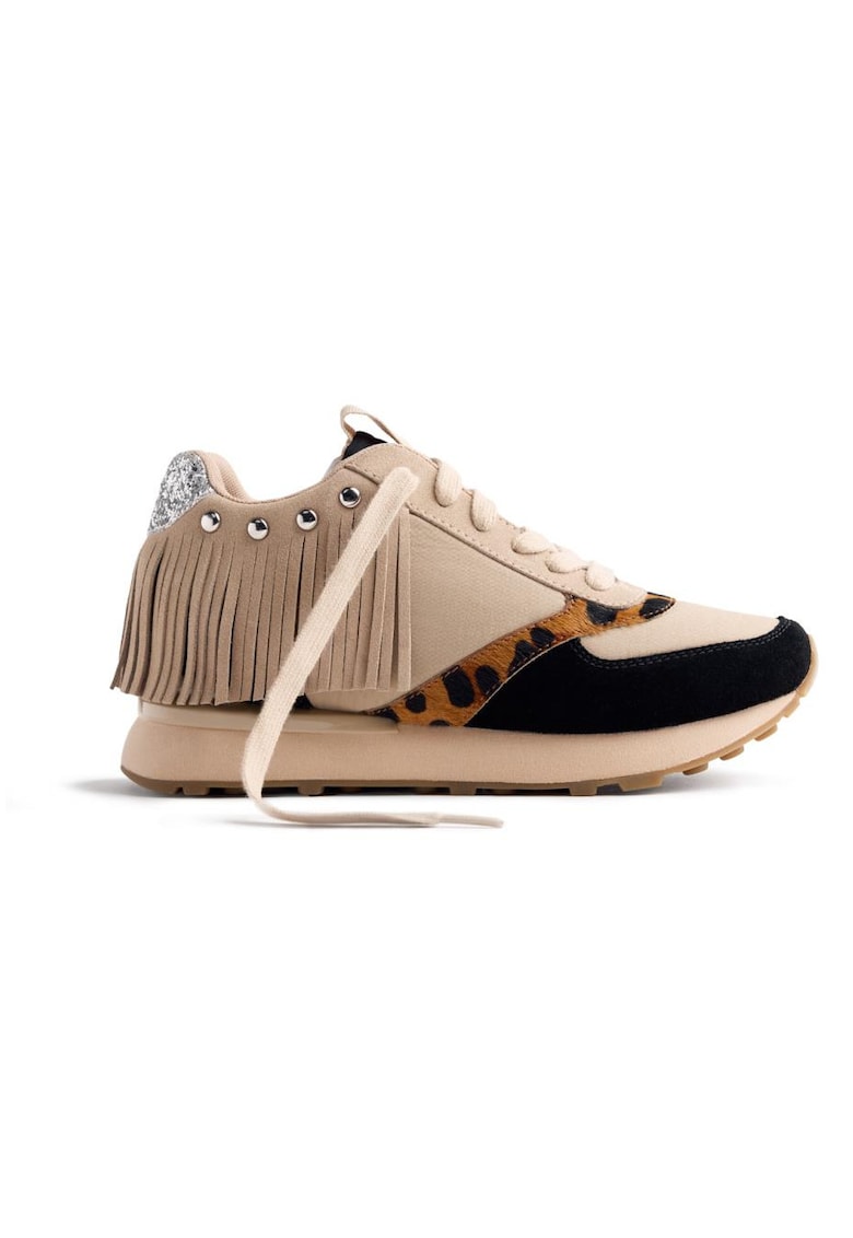 Pantofi sport wedge de piele intoarsa - Maro taupe