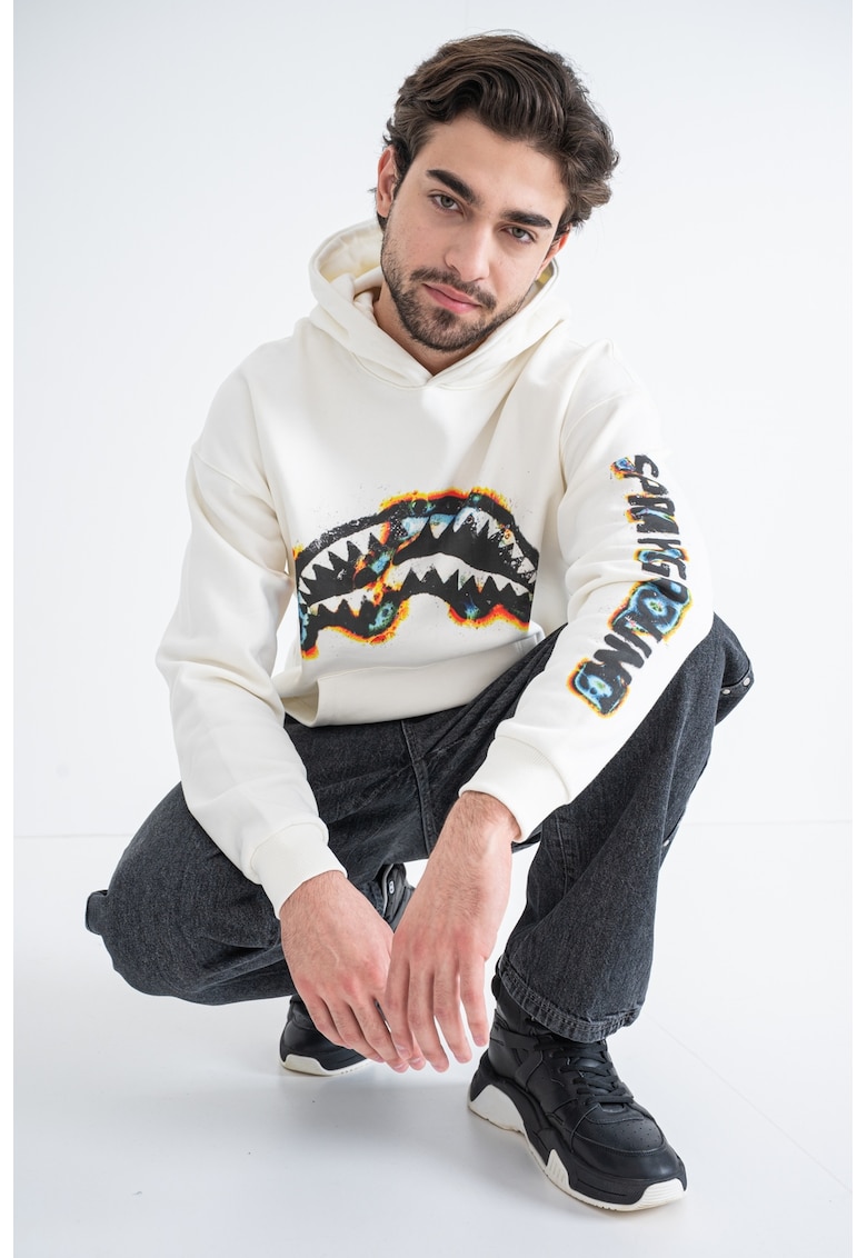 Hanorac din bumbac cu imprimeu logo contrastant