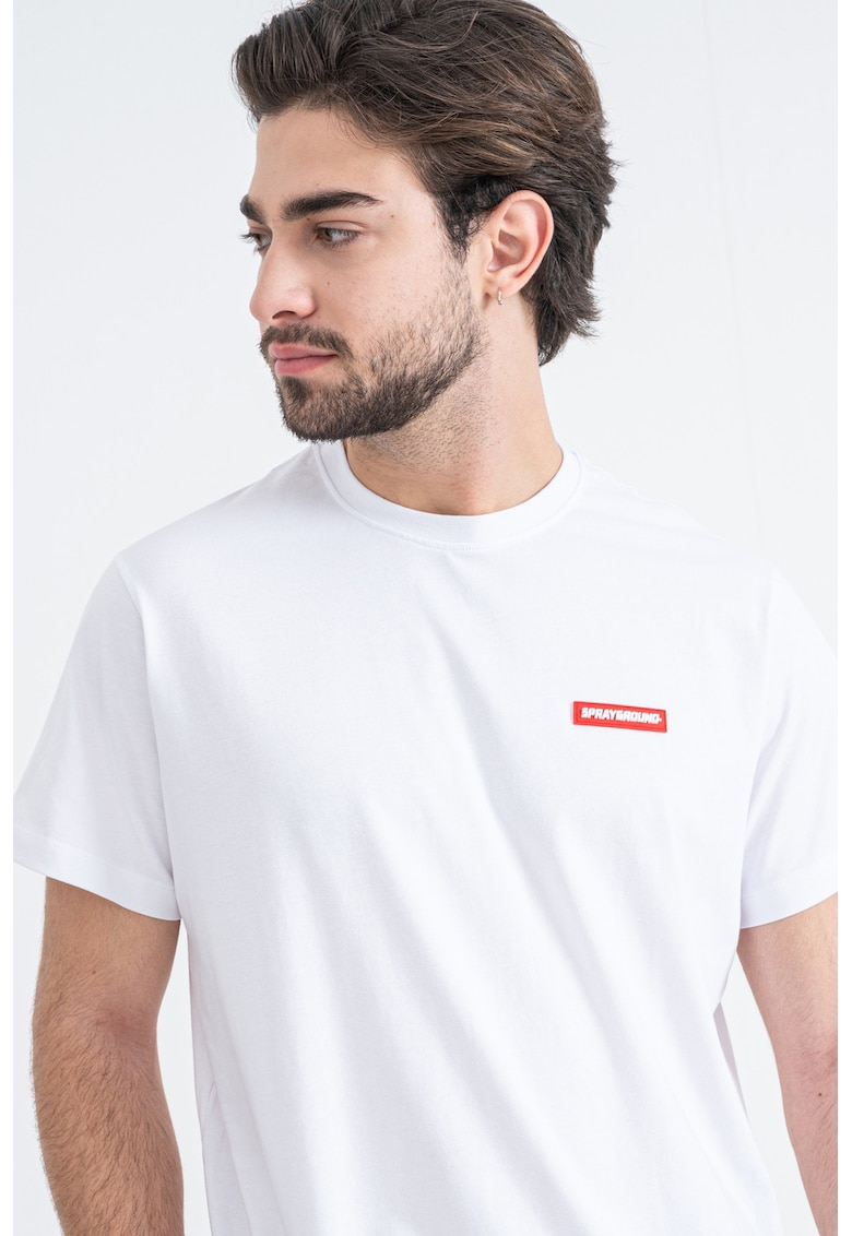 Tricou cu decolteu la baza gatului si imprimeu - Rosu/Alb optic