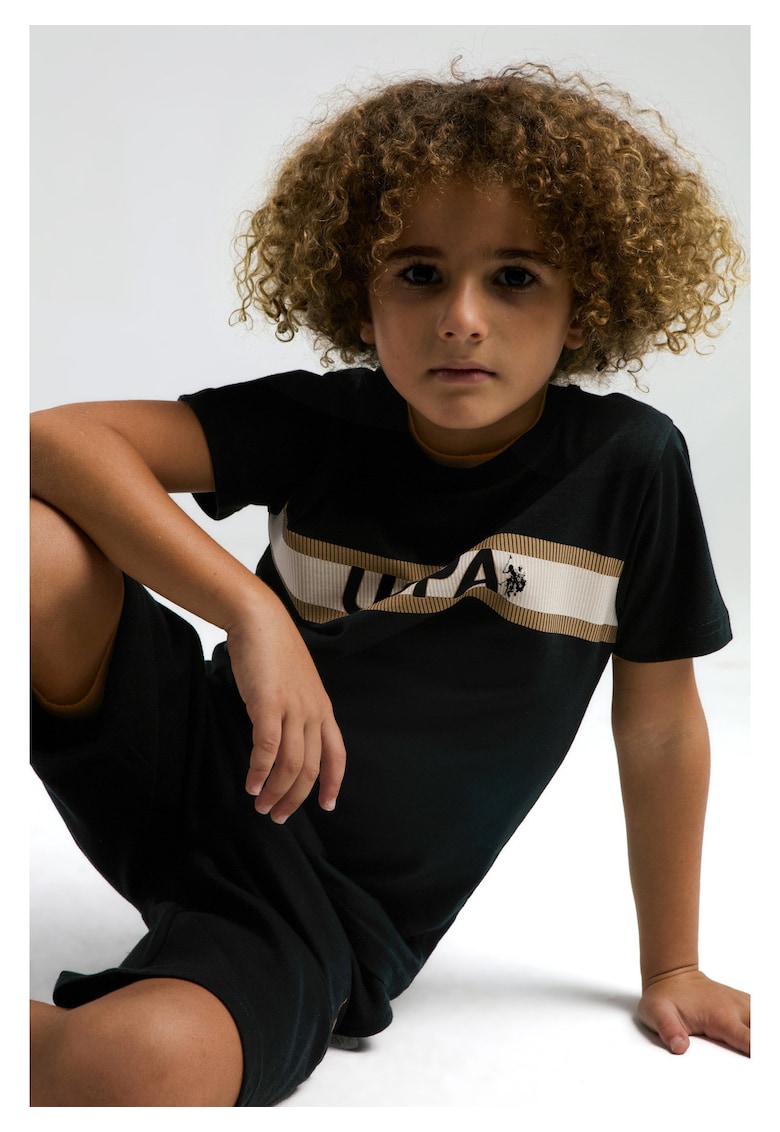 Set de pantaloni scurti si tricou cu imprimeu logo - Bleumarin - Negru