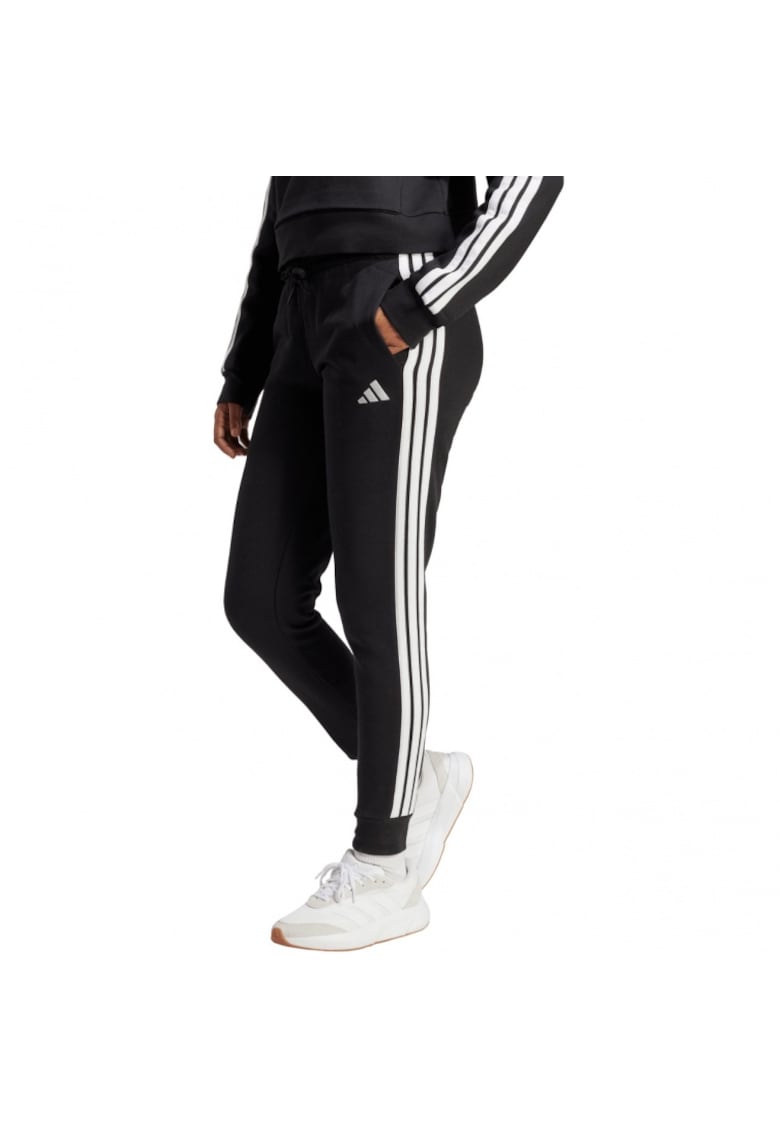 Pantaloni sport Essentials 3-stripes fleece - slim - culoare neagra -