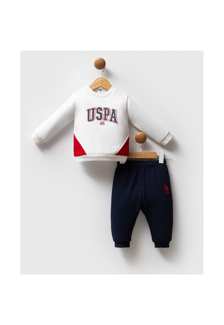 Set de bluzon cu imprimeu logo si pantaloni sport -  Alb