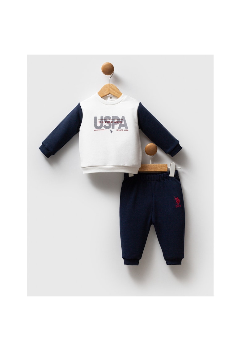 Set de bluza si pantaloni de trening cu imprimeu logo