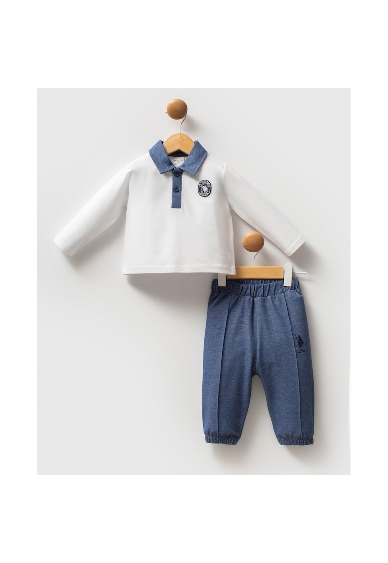 Set de bluza cu guler Polo si pantaloni cu talie elastica