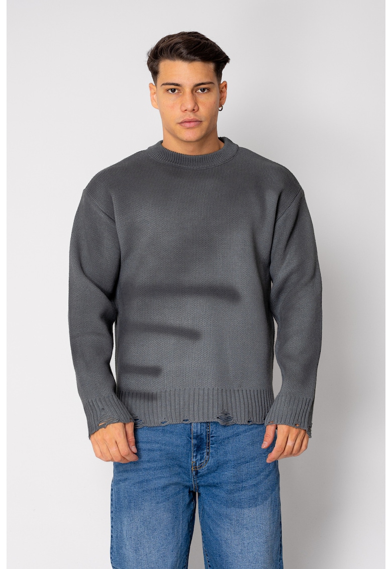 Pulover din mix de lana cu efect de prespalat Grey Anthracite 19036 - Gri