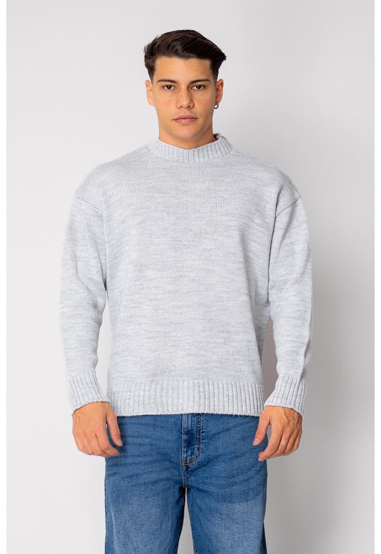 Pulover tricotat Grey Melange 19056 - Gri deschis melange