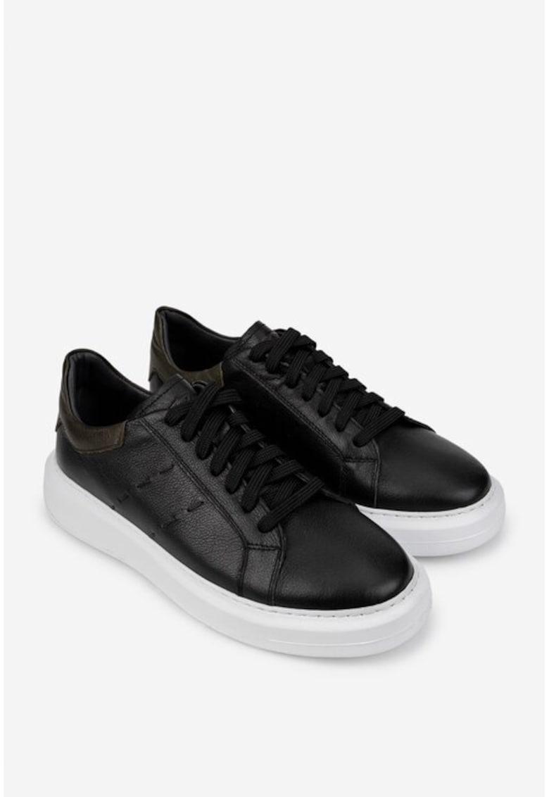 Pantofi barbati confectionati din piele texturata neagra