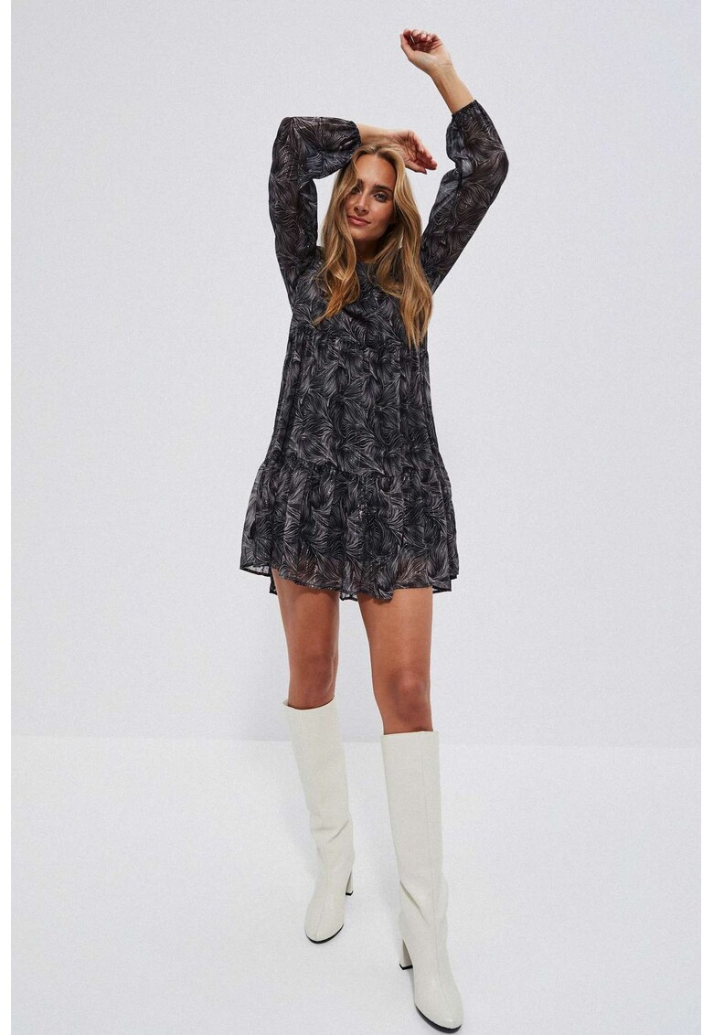 Rochie cu Print si Fibra Metalica - Negru