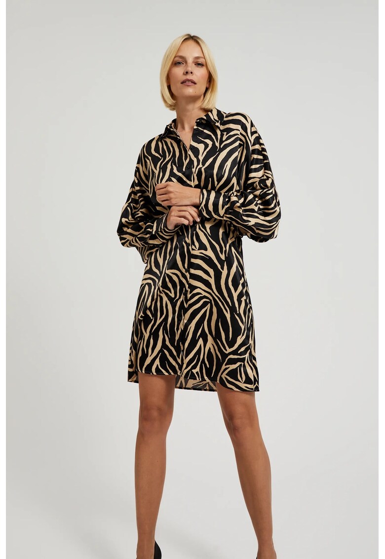 Rochie neagra cu imprimeu animalier - Negru