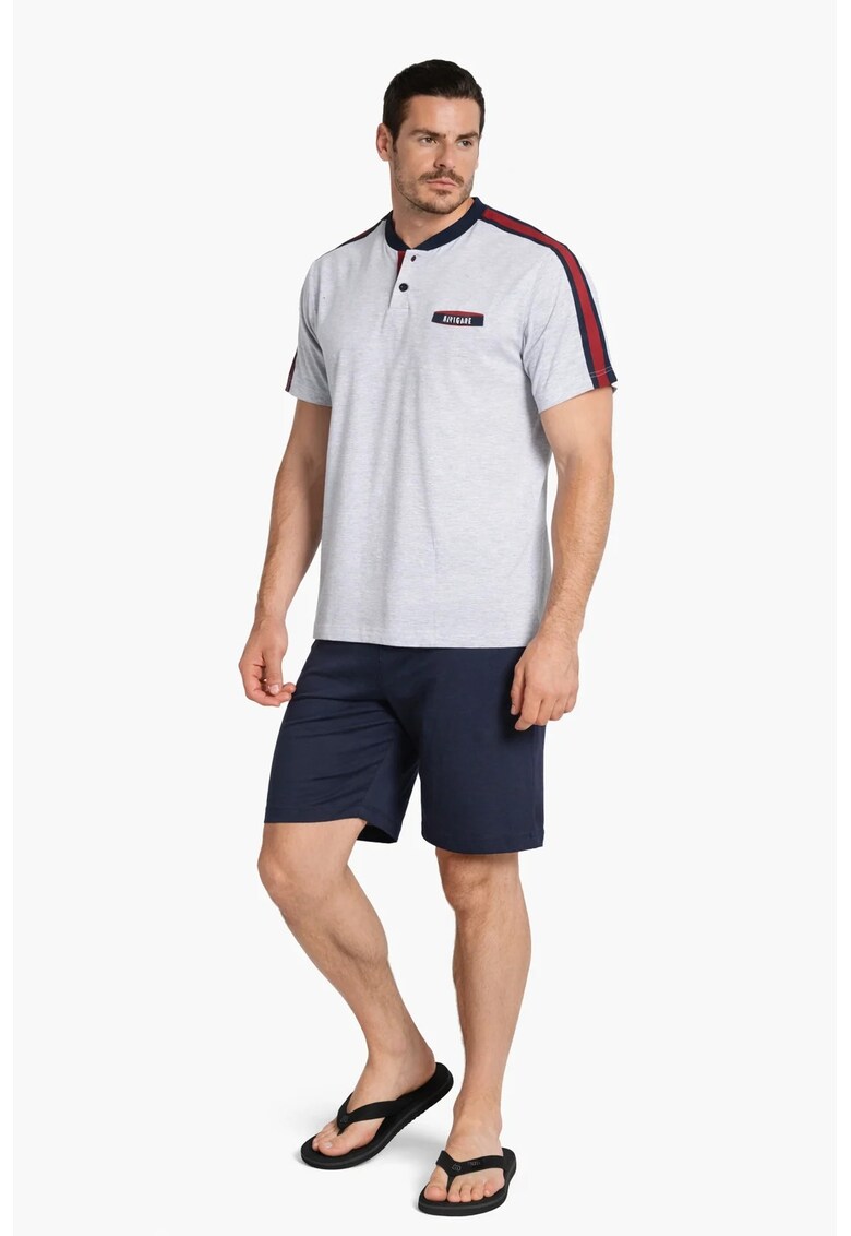 Pijamale Barbati 141827 – Set Tricou Maneca Scurta si Pantaloni Scurti L INTL Gri | Albastru