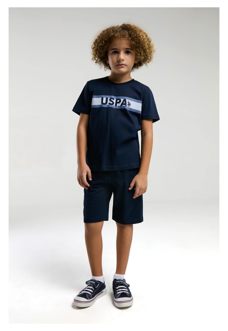 Set de pantaloni scurti si tricou cu imprimeu logo - Bleumarin - Albastru inchis