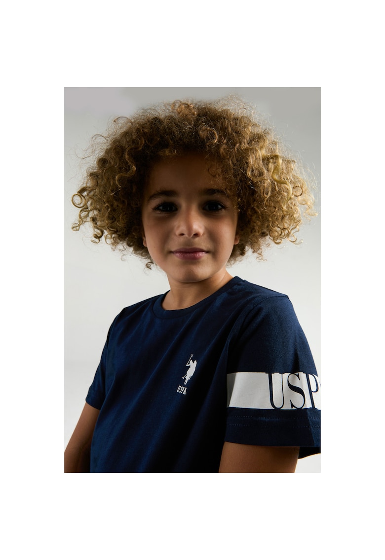 Set de tricou si pantaloni scurti cu detalii contrastante - Bleumarin