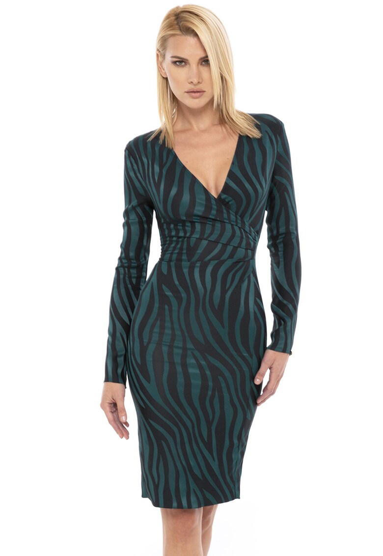 Rochie cambrata cu model animal print si slit pe partea din spate