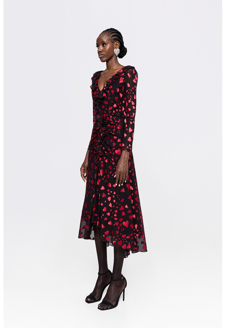 Rochie midi cu model inimi si decolteu in V