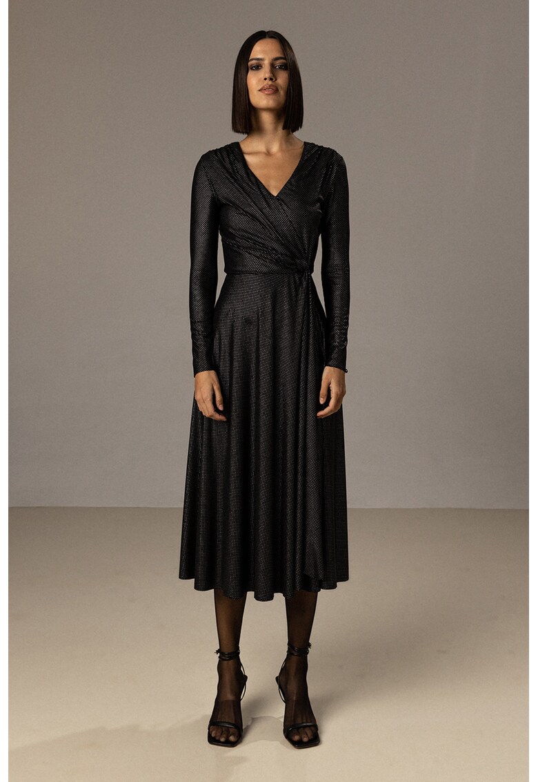 Rochie midi cu decolteu in V - strasuri si slit lateral