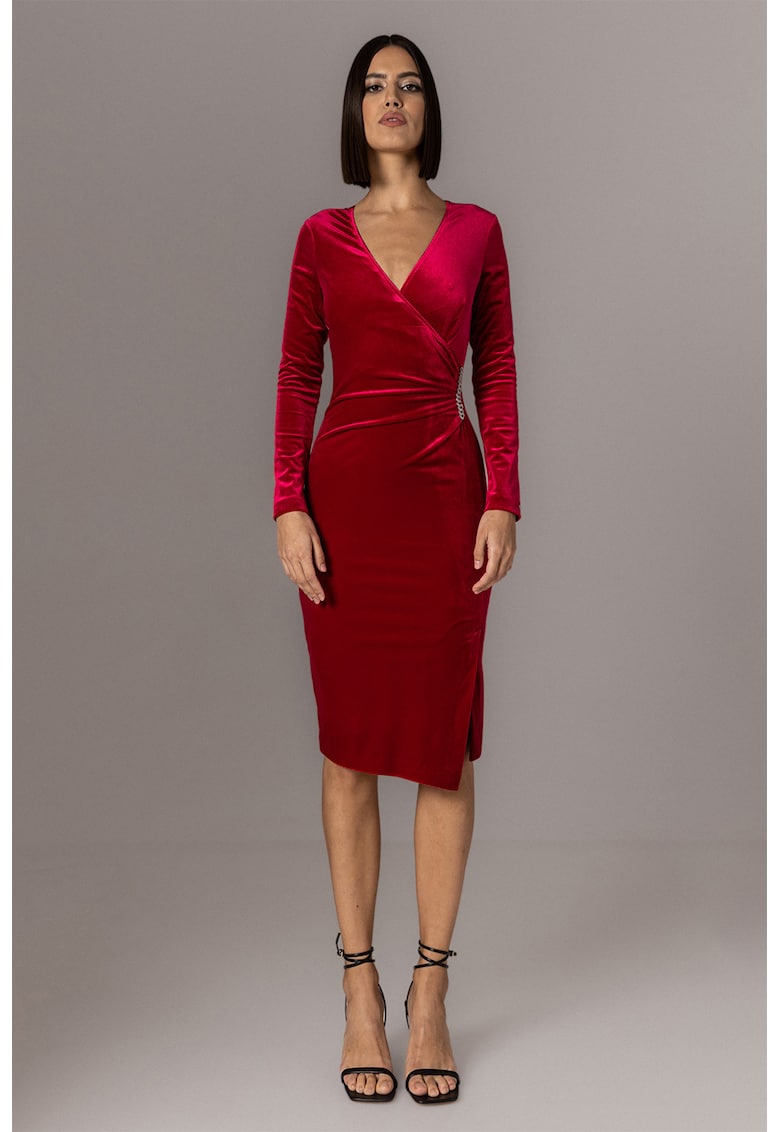 Rochie midi cu croiala cambrata si decolteu in V