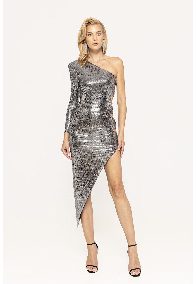 Rochie midi cu decolteu pe un umar