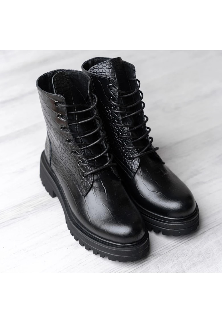 Exculsives - Bocanci din piele naturala cu model piele de crocodil Croco