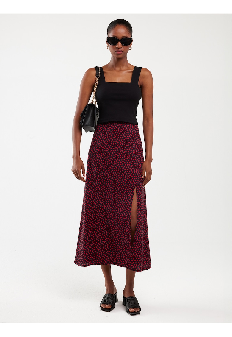 Fusta evazată cu model romantic - Rosu/Albastru