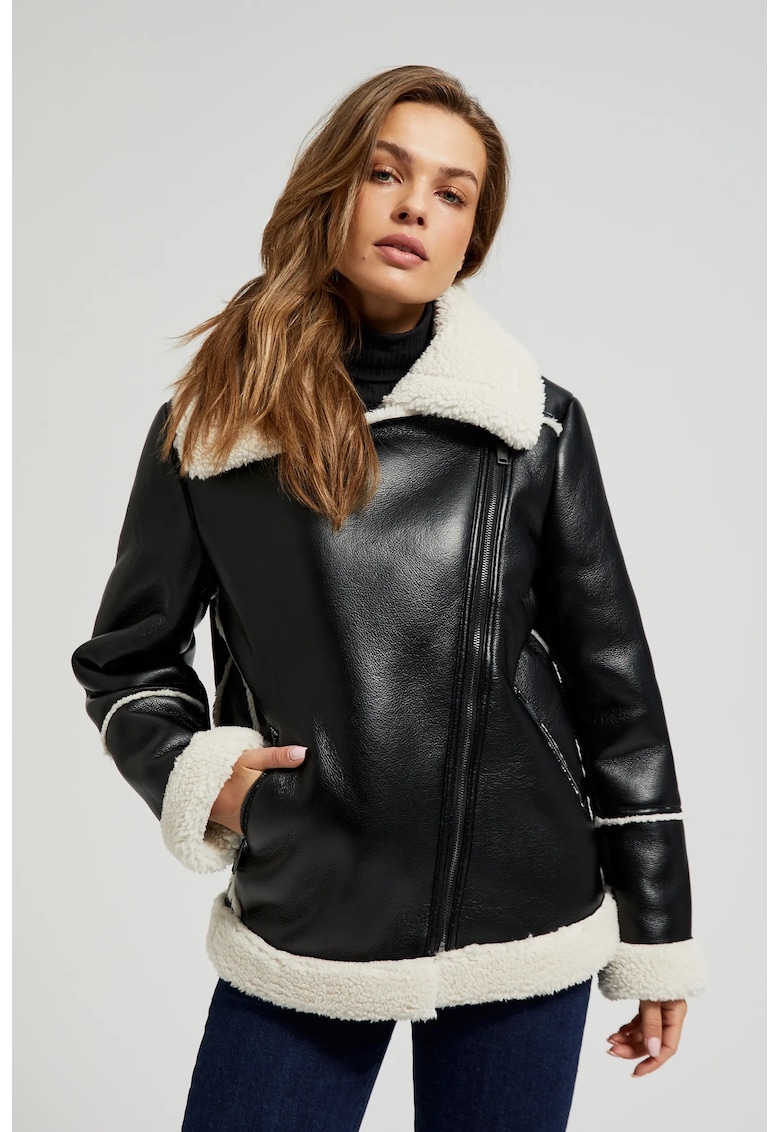 Jacheta neagra cu guler de blana - Negru