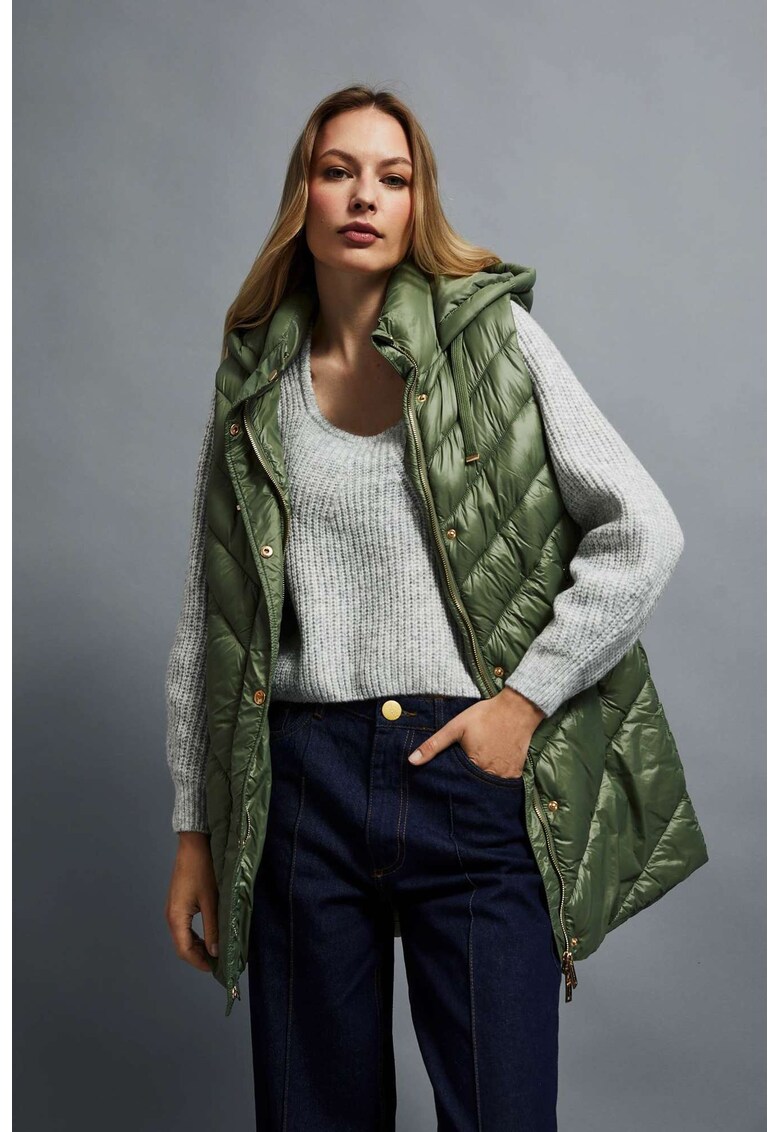 Vesta Imblanita cu Gluga in Oliv - Verde