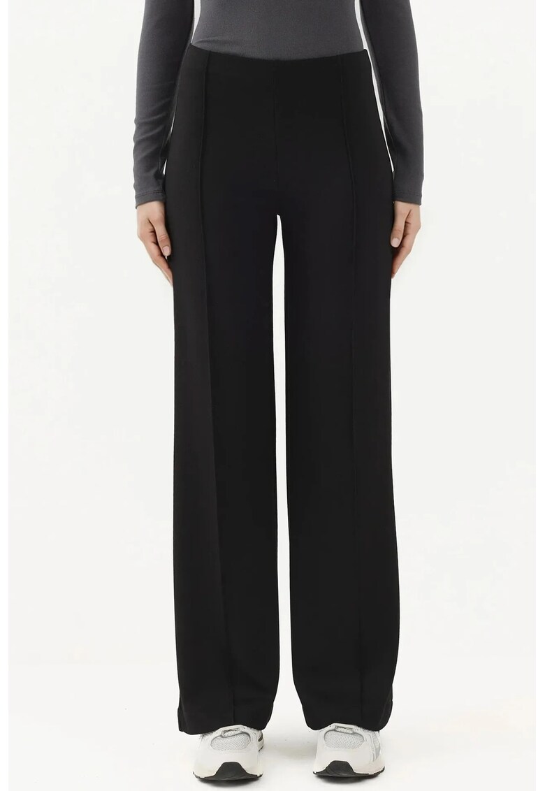 Pantaloni dama - largi cu detalii striate - negru - textil